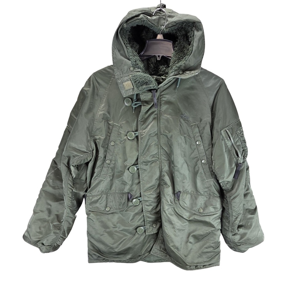 Alpha Industries Jacket Mens Medium Green N-3B Extreme Cold Weather Parka Hooded
